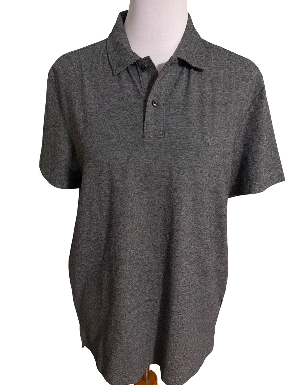 American Eagle Outfitters Men's Heather Dark Gray Polo Shirt Large